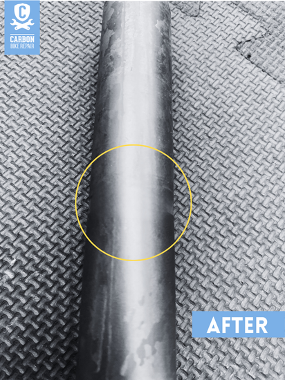 Reprofiled surface of steerer tube after repair